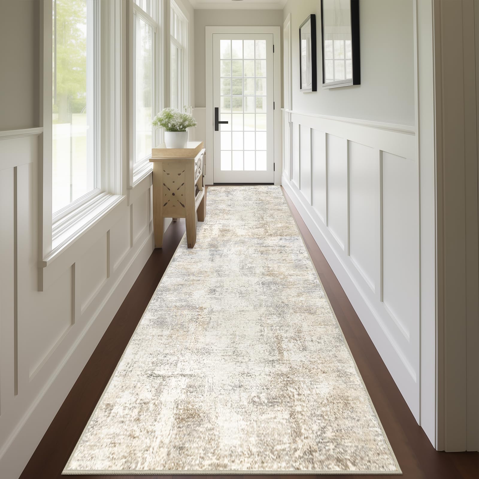 Capslpad 2x12 Beige Abstract Hallway Runner