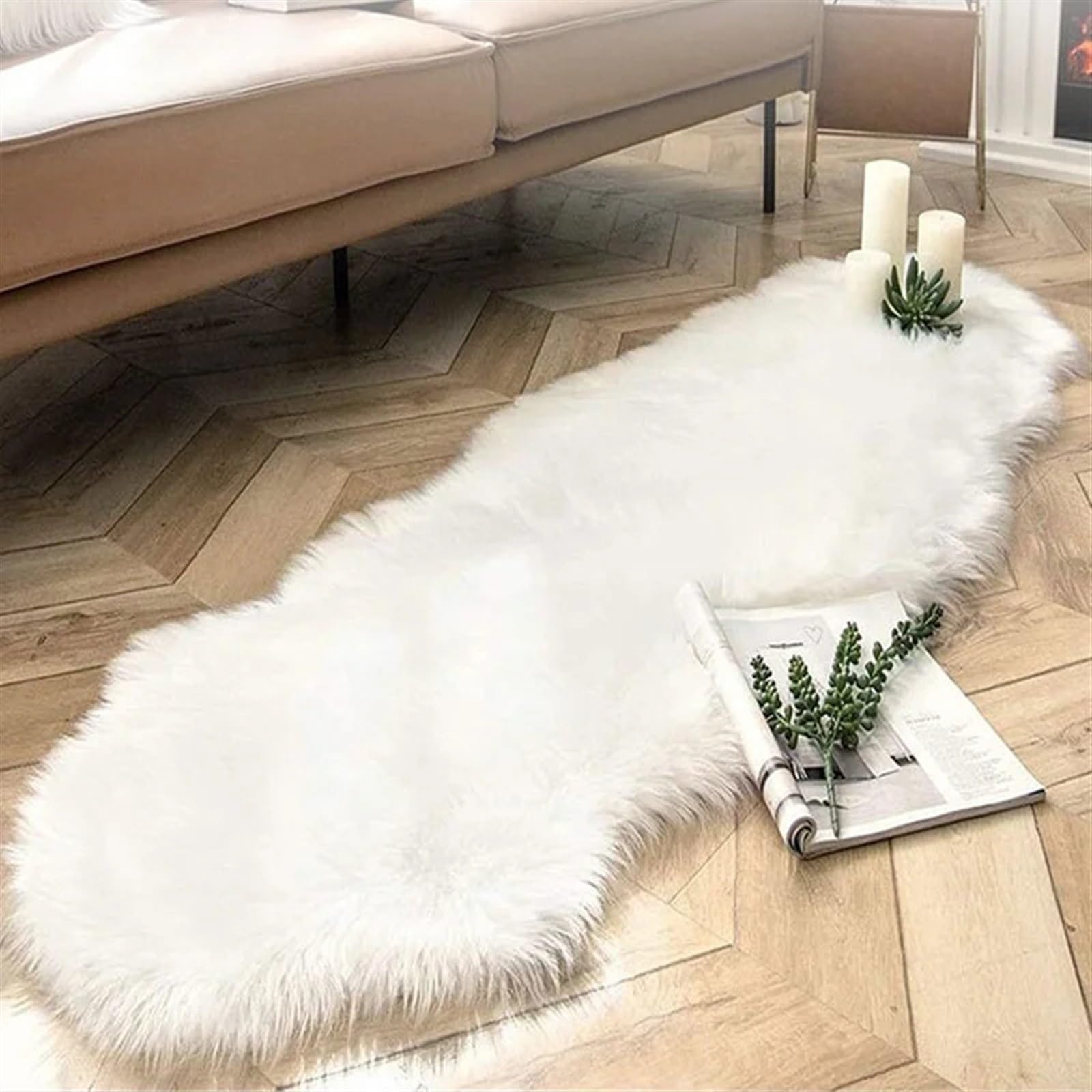 Tapis doux et moelleux pour chaise en peluche blanche et grise 60x90cm