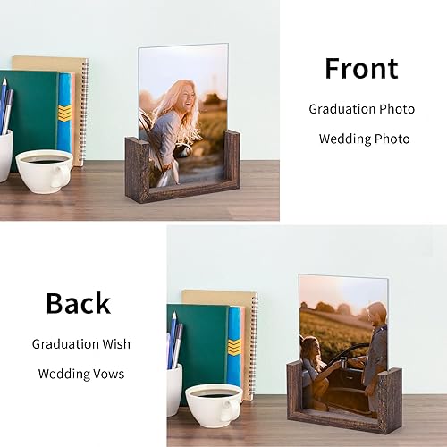 Miniatura 3 de PETAFLOP Juego de 2 portarretratos de 5 x 7 pulgadas, marcos de fotos de madera rústica de 5 x 7 pulgadas con vidrio HD, marco de doble cara para