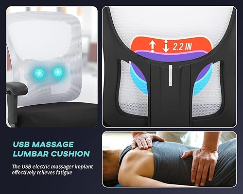 Miniatura 5 de Silla de oficina, silla de escritorio ergonómica con soporte Lumar, silla giratoria para juegos con reposabrazos ajustable, malla transpirable,