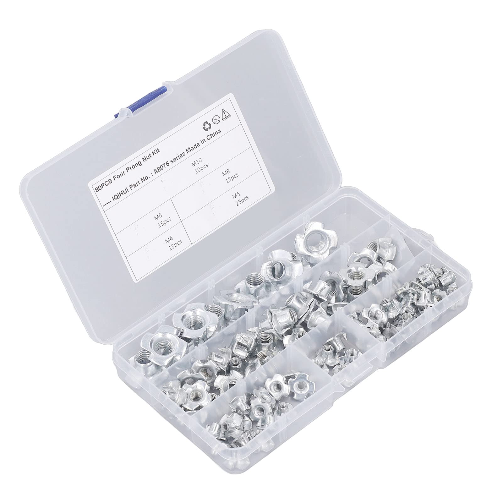 Xolsurg 80 Pcs T Nut Set High Hardness 4 Pronged Tee Nuts
