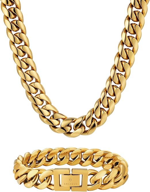 KRKC&CO ヒップポップジュエリー　チェーンネックレス Amazon | KRKC&CO 喜平ネックレス＆ブレスレット 幅12mm メンズ