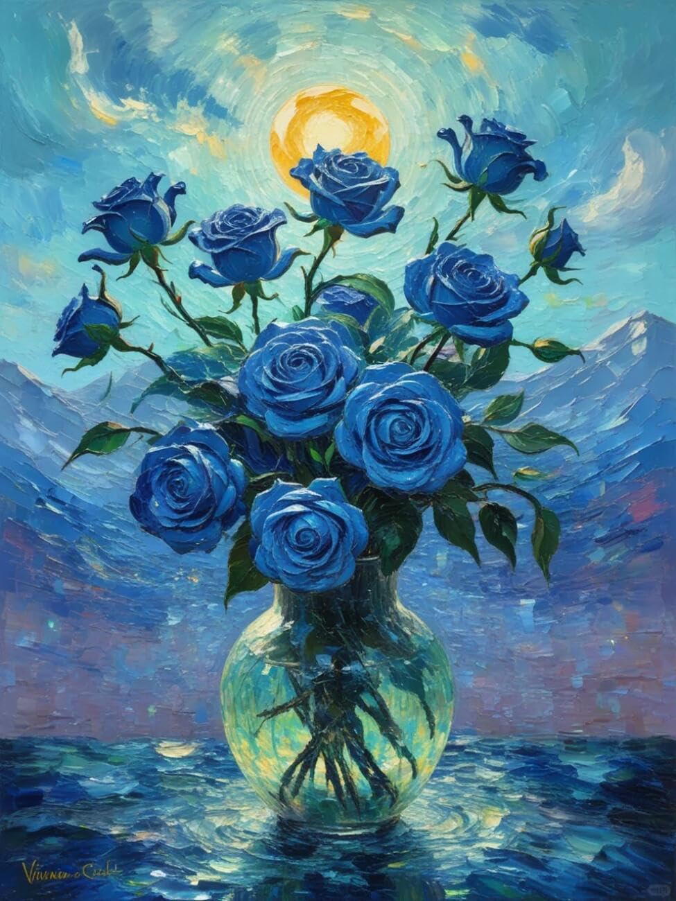 Henypt Cross Stitch Kits Roses in a vase Flowers DIY Needlepoint Set for Beginners The Elderly with Accessories Home & Leisure/Gifts 14CT 30x40cm