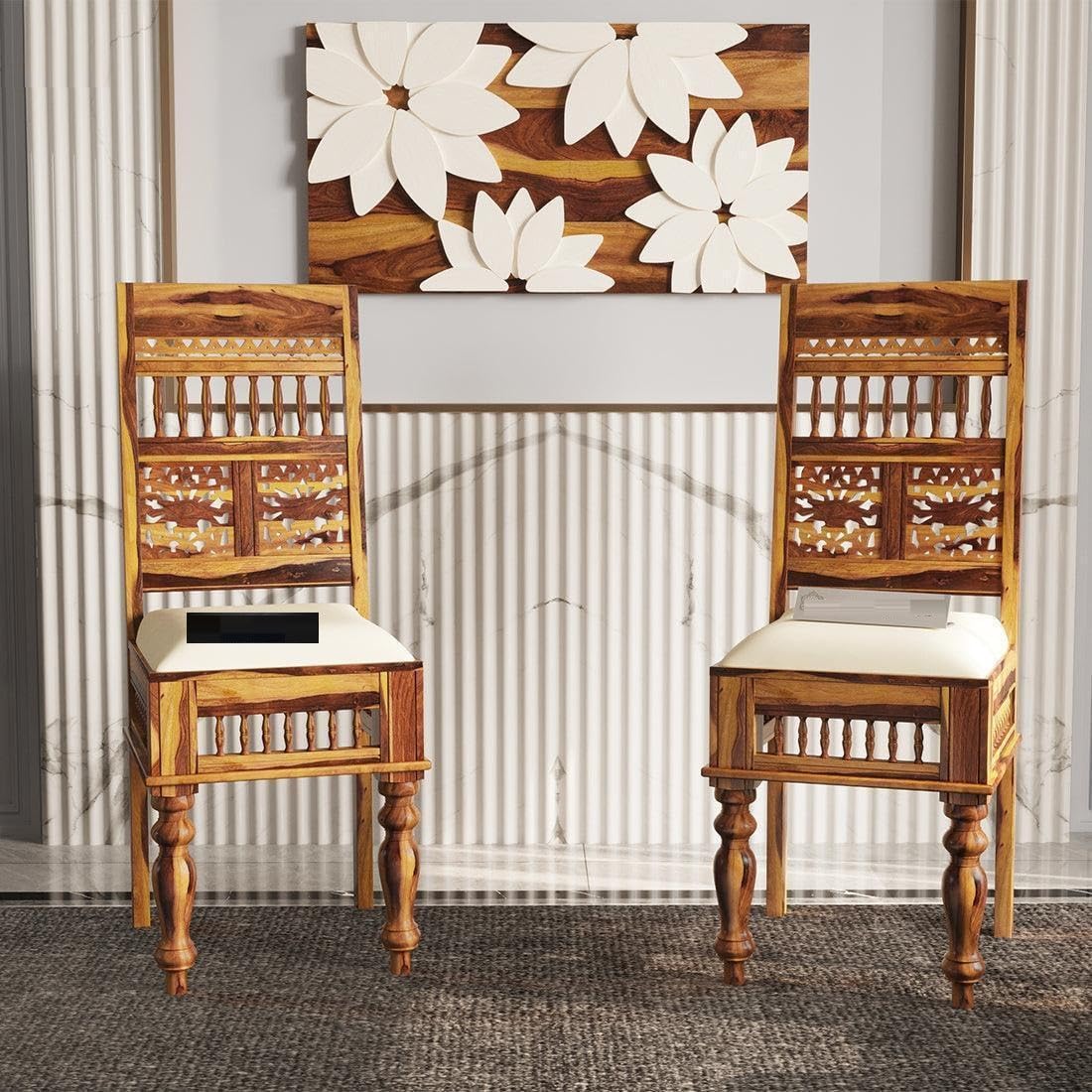 Sheesham Wood Dining Chairs Set of 2 for Dining Room Wooden Furniture Chairs Set with Cushion for Dinner Room Living Room Home and Office (Teak Finish)-image-36