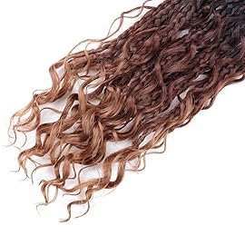 LMZIM Boho Box Braids Crochet Hair 14 Inch Goddess Box Braids Crochet Hair 1b/33/30 Bohemian Box Braids Crochet Hair Synthetic Braiding Hair 8 Packs Crochet Box Braids Crochet Hair for Black Women