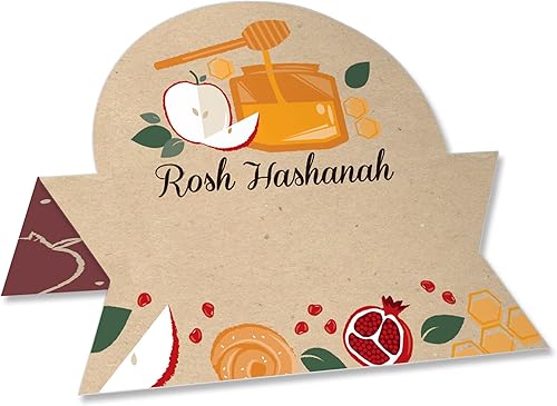 Big Dot of Happiness Rosh Hashanah - Tarjeta de bufé para fiesta de Año Nuevo Judío - Juego de 24 tarjetas de lugar para colocar en la mesa