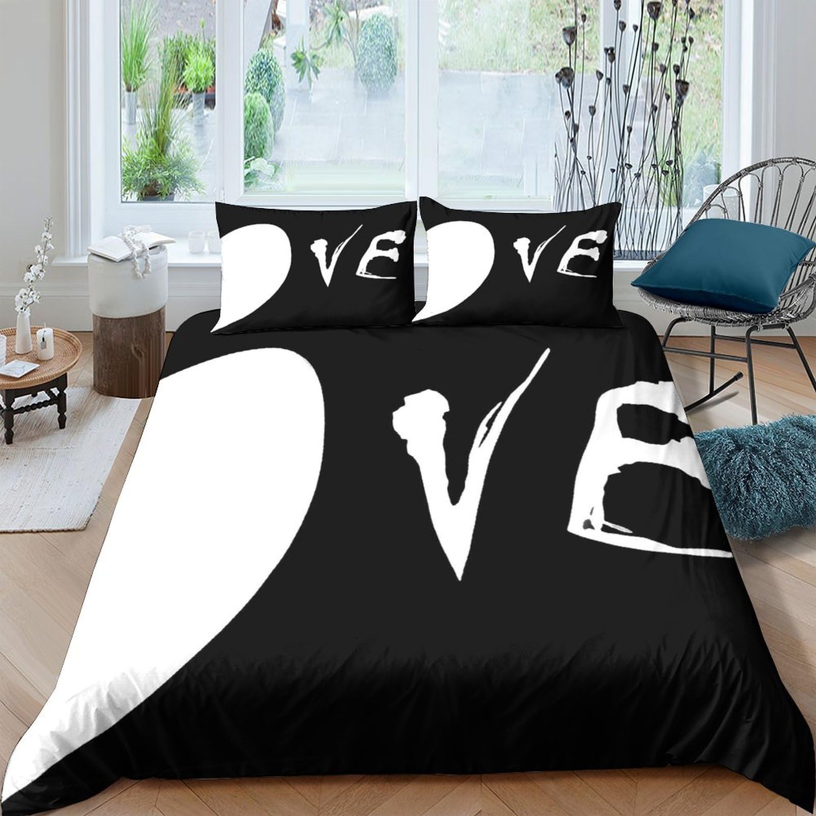 Ctjqhvkz Style-7 3D Printed Love Typography Fitted Sheet Microfiber Soft Black White Decorative Bed Cover For Bedroom Dorm Single（135X200cm）