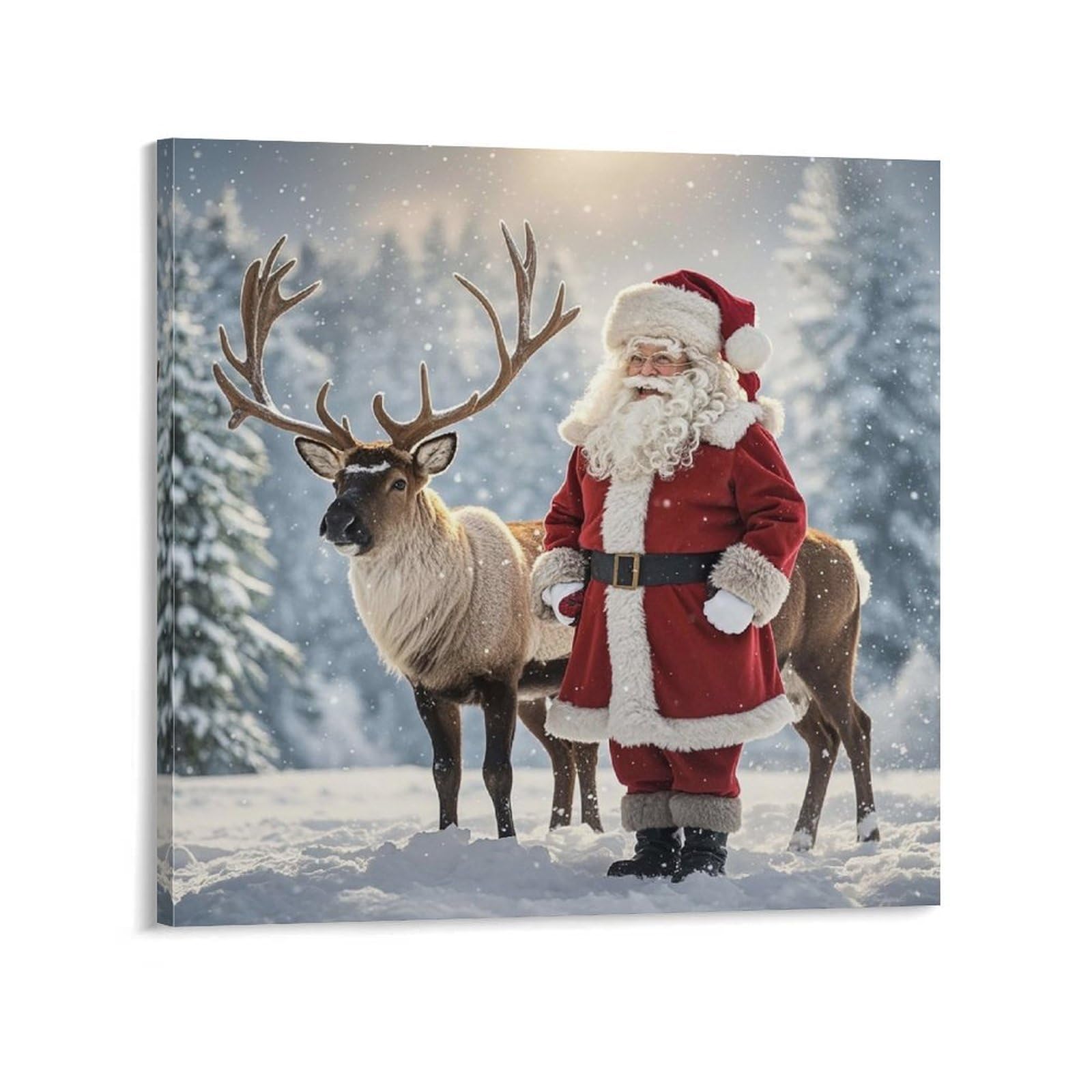 KLOPH Santa Claus And Deer Elk Canvas Wall Art for Living Room 08x8inch Modern Artwork Painting for Bathroom Hanging Canvas Prints Aesthetic Wallart for Bedroom Kitchen Office Wall Decor