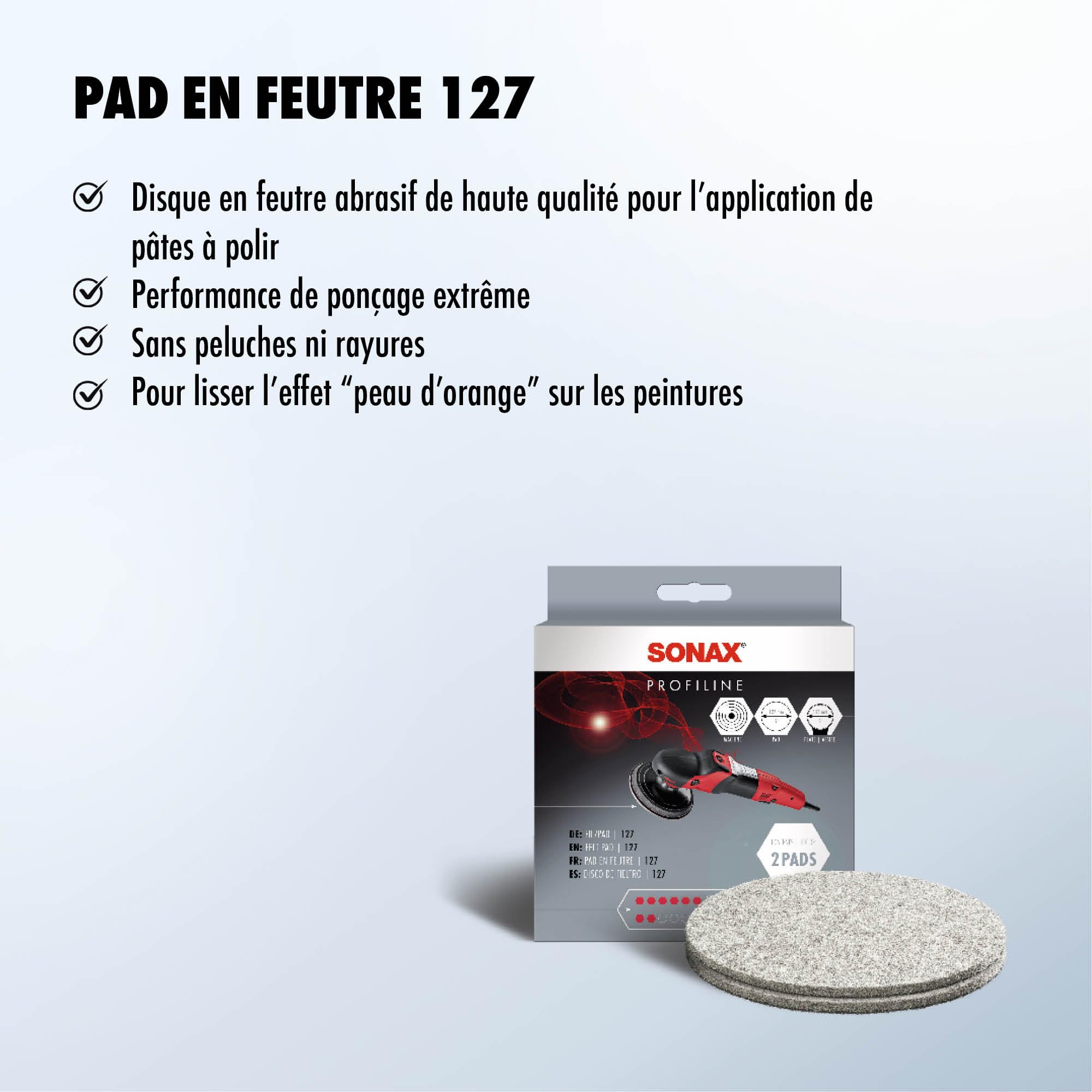 SONAX Pad en feutre abrasif 2 pièces pour éliminer les rayures sur le verre