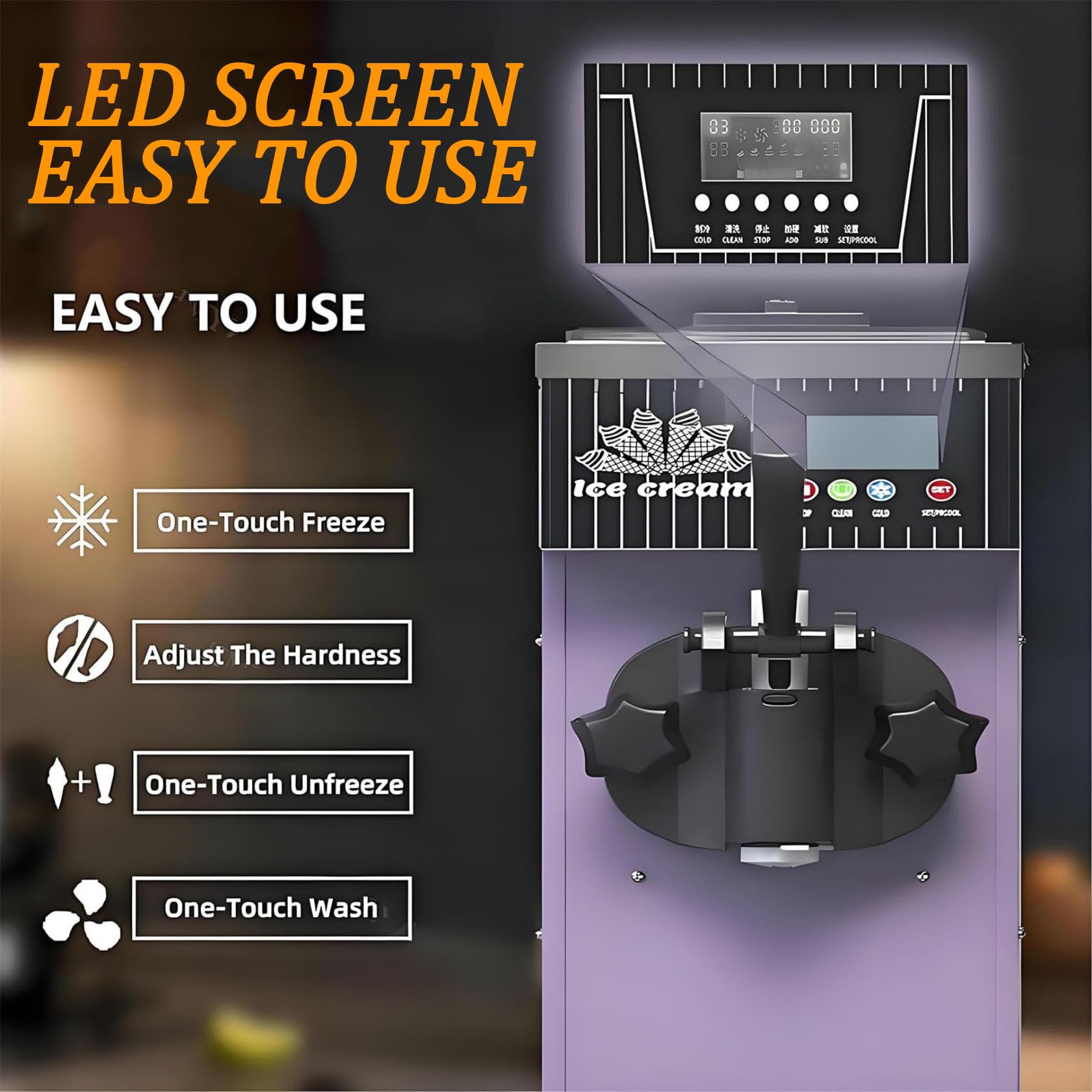 Machine à Glace à L'Italienne De Comptoir, Autonome, Capacité De 4 à 8 Kg/H, Avec TréMie De 3,5 L Et Cylindre De 1,2 L, Pré-Refroidissement Et Nettoyage Automatique, éCran Tactile Lcd. Purple-750W