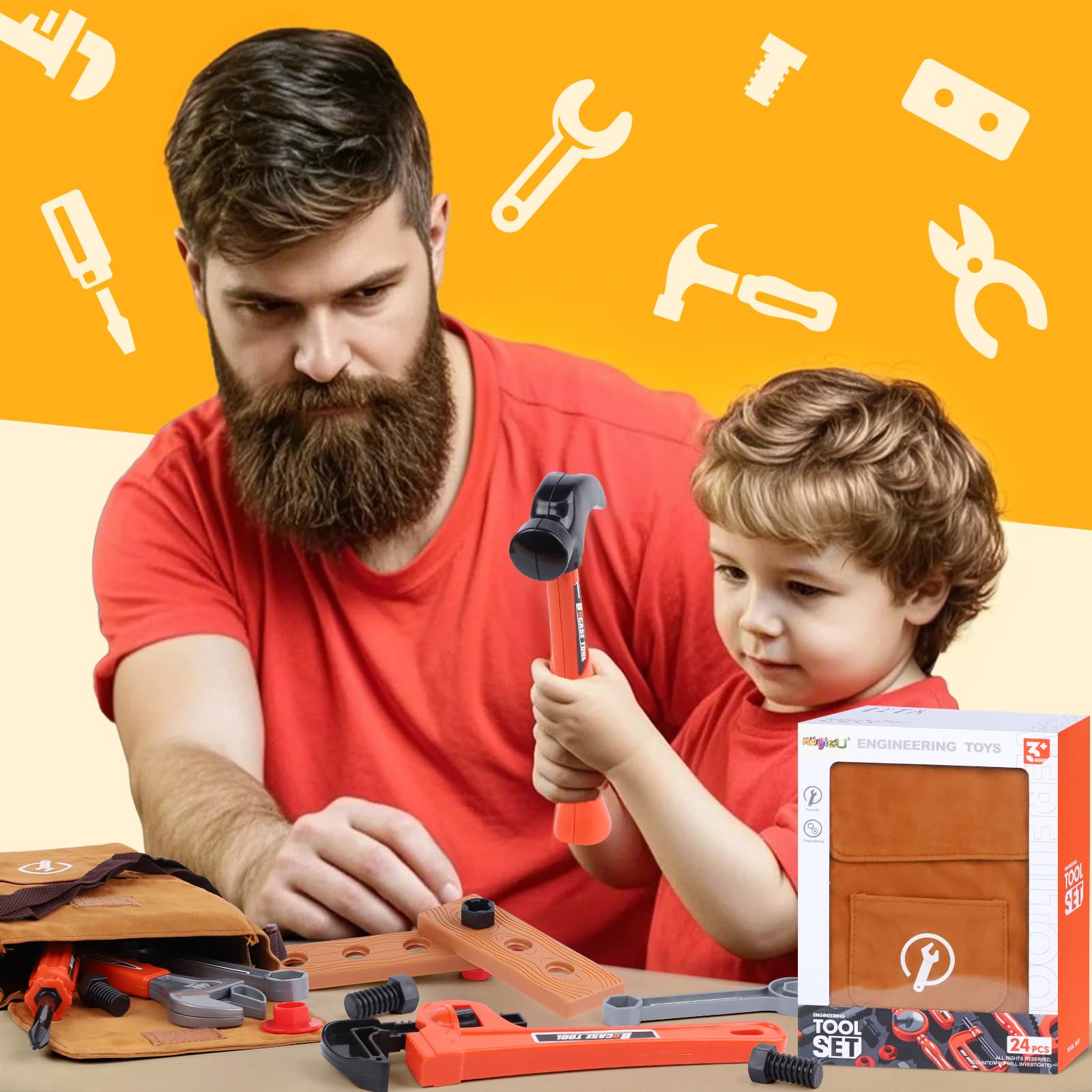 Juego de 26 herramientas para niños pequeños con bolsa de herramientas, kits de construcción de juego de simulación para niños de 3 a 6 años 8