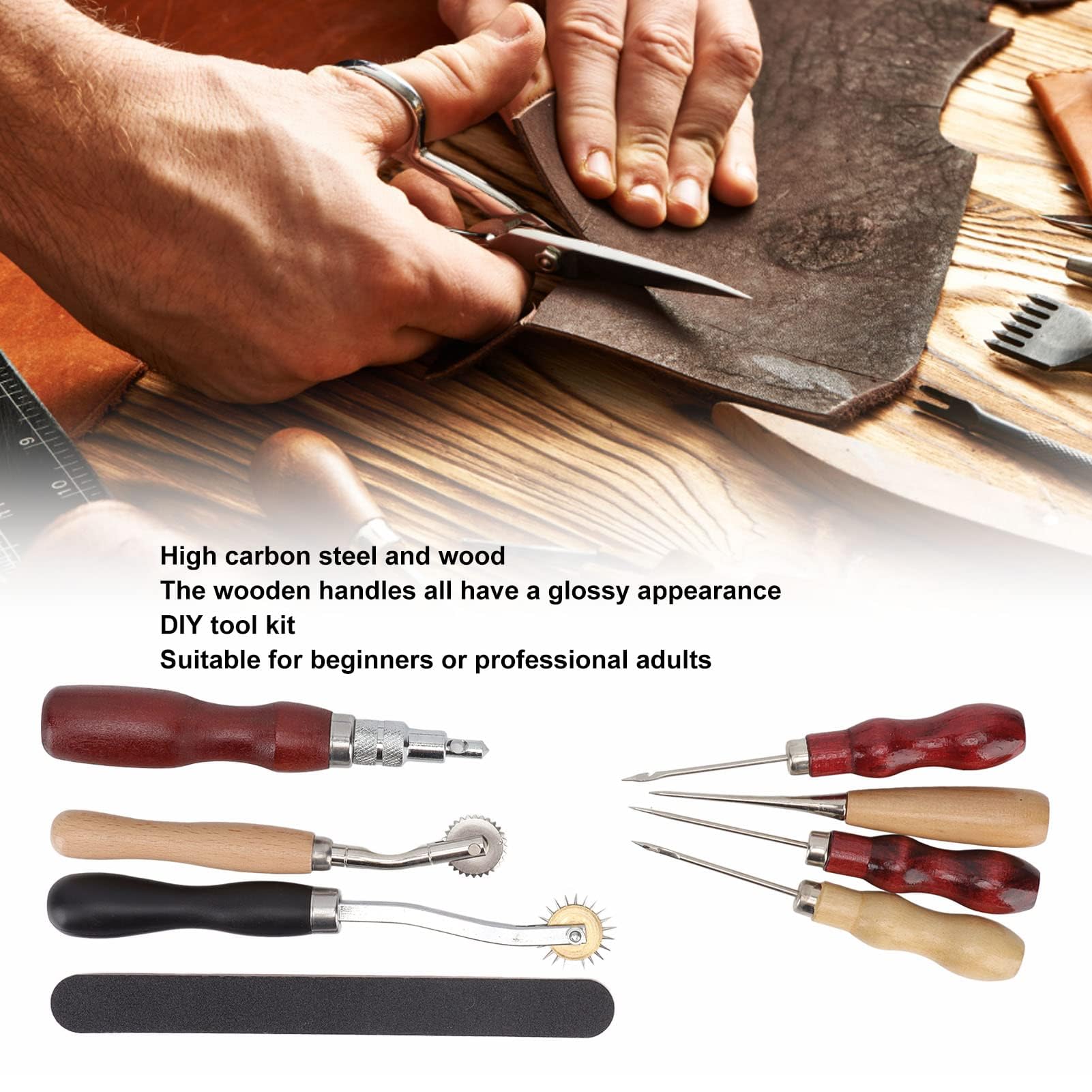 Herramientas para Trabajar Cuero, Kit de Herramientas para Cuero de Acero con Alto Contenido de Carbono, 16 Modelos, 28 Piezas, Kit Profesional para Manualidades en Cuero, para Punzonar