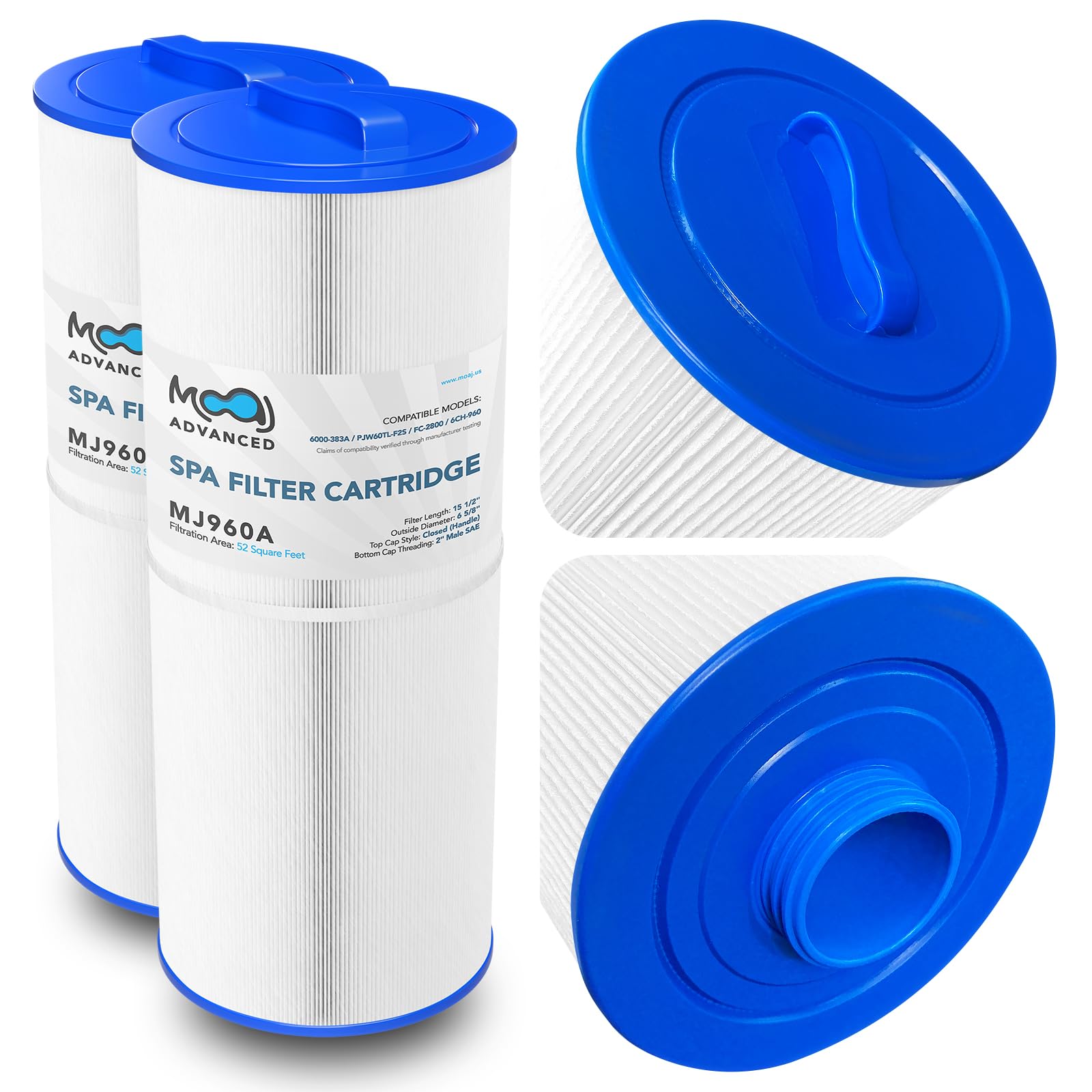 MOAJ Advanced Spa Filter 2-PACK Replaces PJW60TL-F2S, Jacuzzi J-300, J-400, 6000-383A, Filbur FC-2800, Unicel 6CH-960, Sundance Spas 6540-476, 6540-383 | 15 1/2