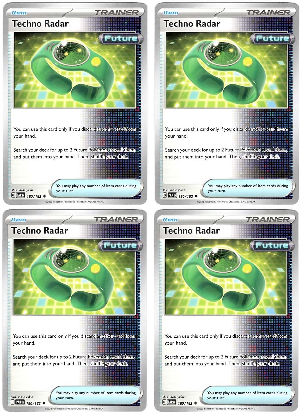 Techno Radar 180 182 - Paradox Rift - Pokemon Trainer Card Lot x4 - Playset
