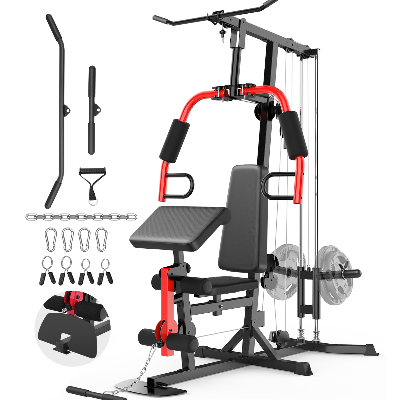 OPPSDECOR Home Gym Equipment, Multifunctional Workout Station with Pulley System, All in One Adjustable Exercise Equipment with LAT Pulldown & Chest