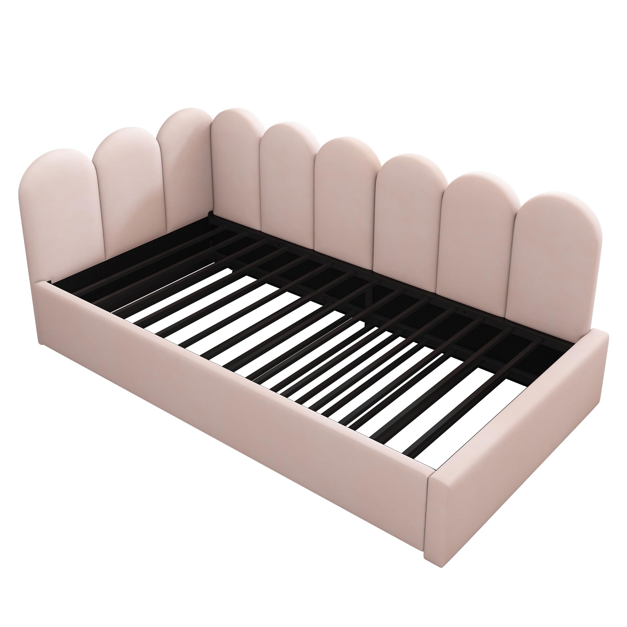 Letto imbottito, 90 x 200 cm, divano letto con letto estraibile, 90 x 190 cm, letto per bambini con rete a doghe, velluto, rosa, senza materasso