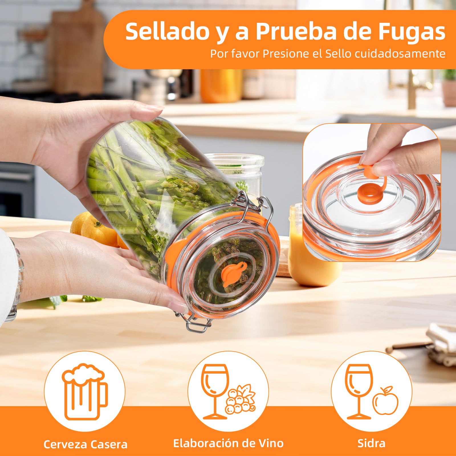 Kit de 2 Tarros de Fermentación de 1,5L con Pesas de Vidrio - Recipiente para Kimchi, Chucrut, Kombucha y Verduras Encurtidas - Incluye 2 Tarros y 2 Pesas