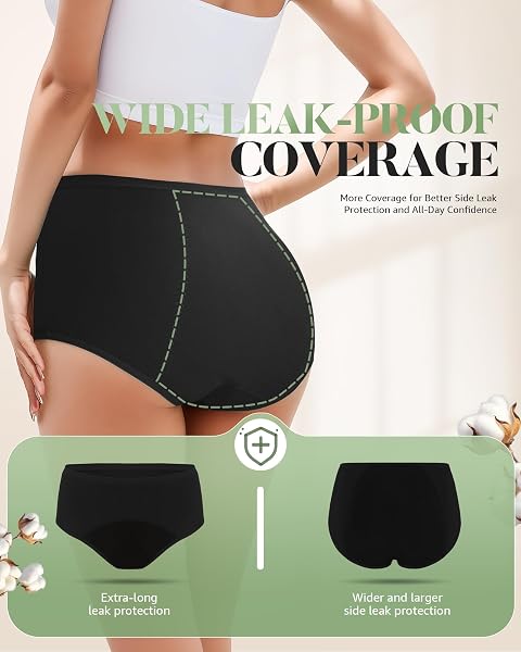 TANSTC Culotte Menstruelle Coton Flux Tres Abondant, Fuite pour Règles, Post-Partum, Récupération, Protection Hygiénique Lavable pour Regle, Culotte Menstruelle Adolescente Taille Haute, Lot 3 - 2