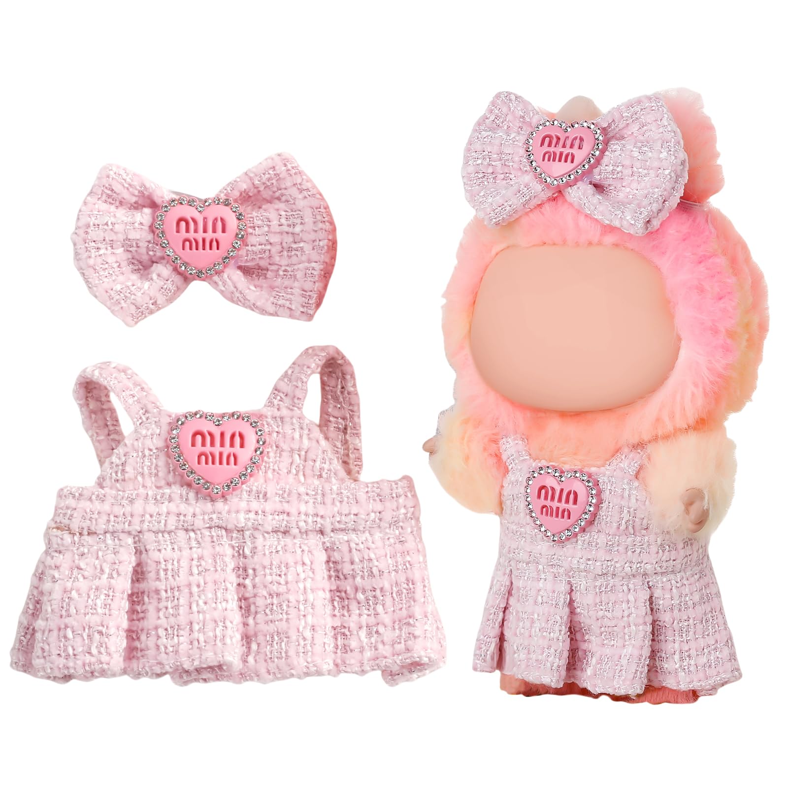 Chritice 2PCS Doll Clothes for Doll,Compatible with Labubu,Vinyl Plush Toy Pink Outfit Set N#GZF-W, 17cm