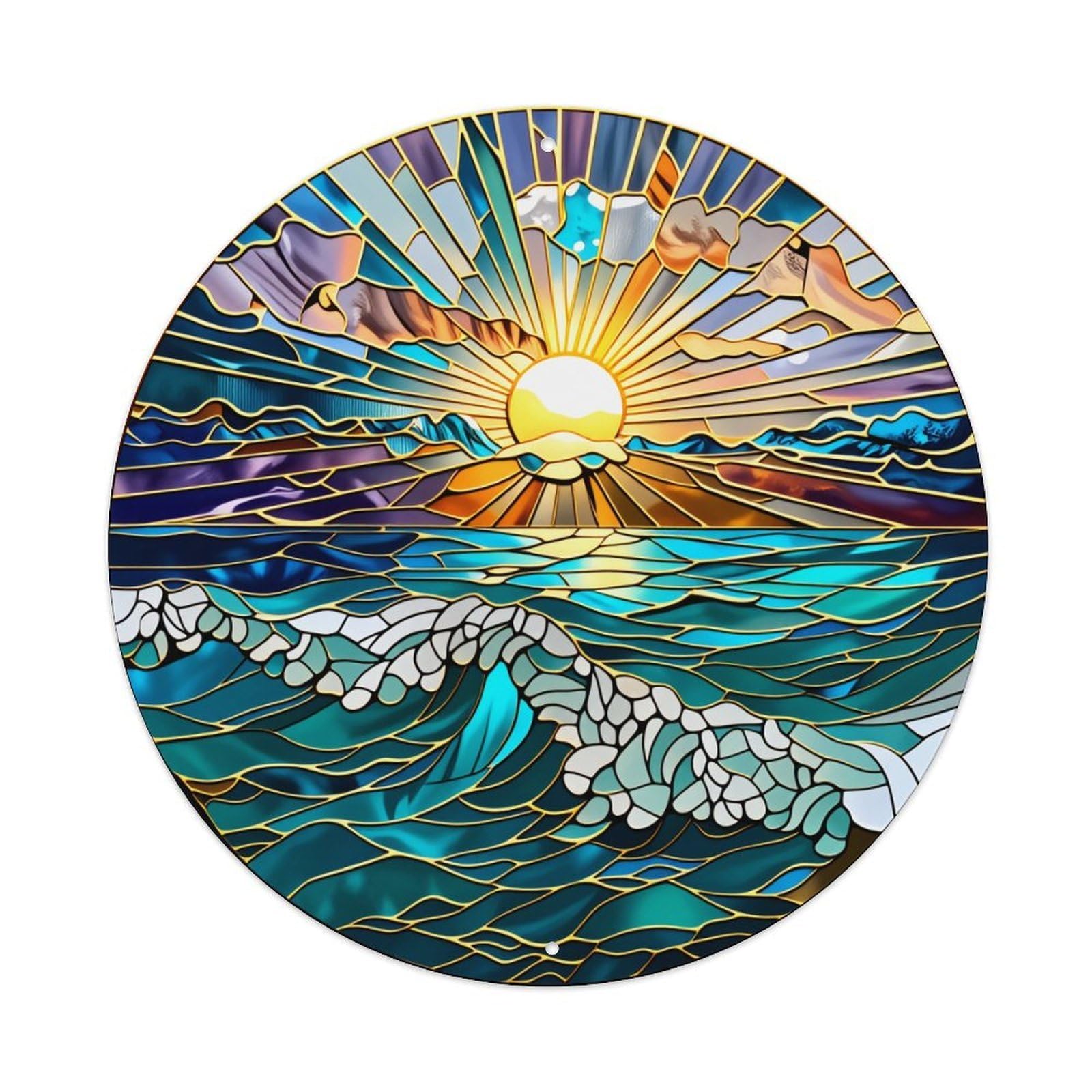 Sunset Ocean Waves Sky Clouds Round Tin Sign Vintage Metal Poster Retro Bar, Home, Man Cave, Kitchen, Laundry Room Wall Art Decor Gift 8x8In