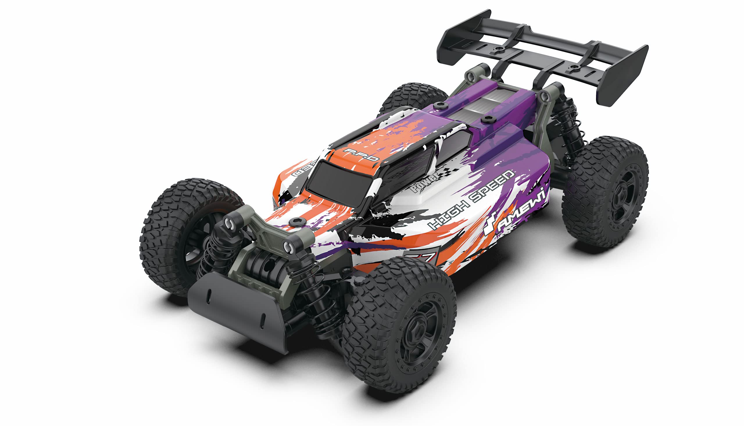 The Amewi 22575 CoolRC DIY Race Buggy kit box with various parts laid out, including the chassis, wheels, and body components.