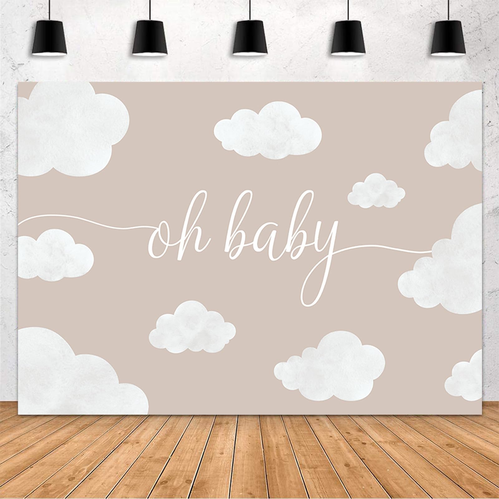MEHOFOND 7x5ft Oh Baby Shower Backdrop Brown Baby Birthday Party Decorations Backdrop White Cloud Baby Shower Party Decorations Banner Cake Table