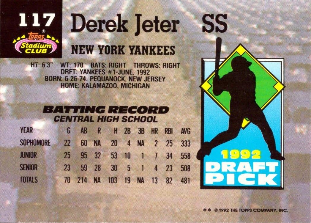 1993 Topps Stadium Club Murphy Baseball #117 Derek Jeter Rookie Card