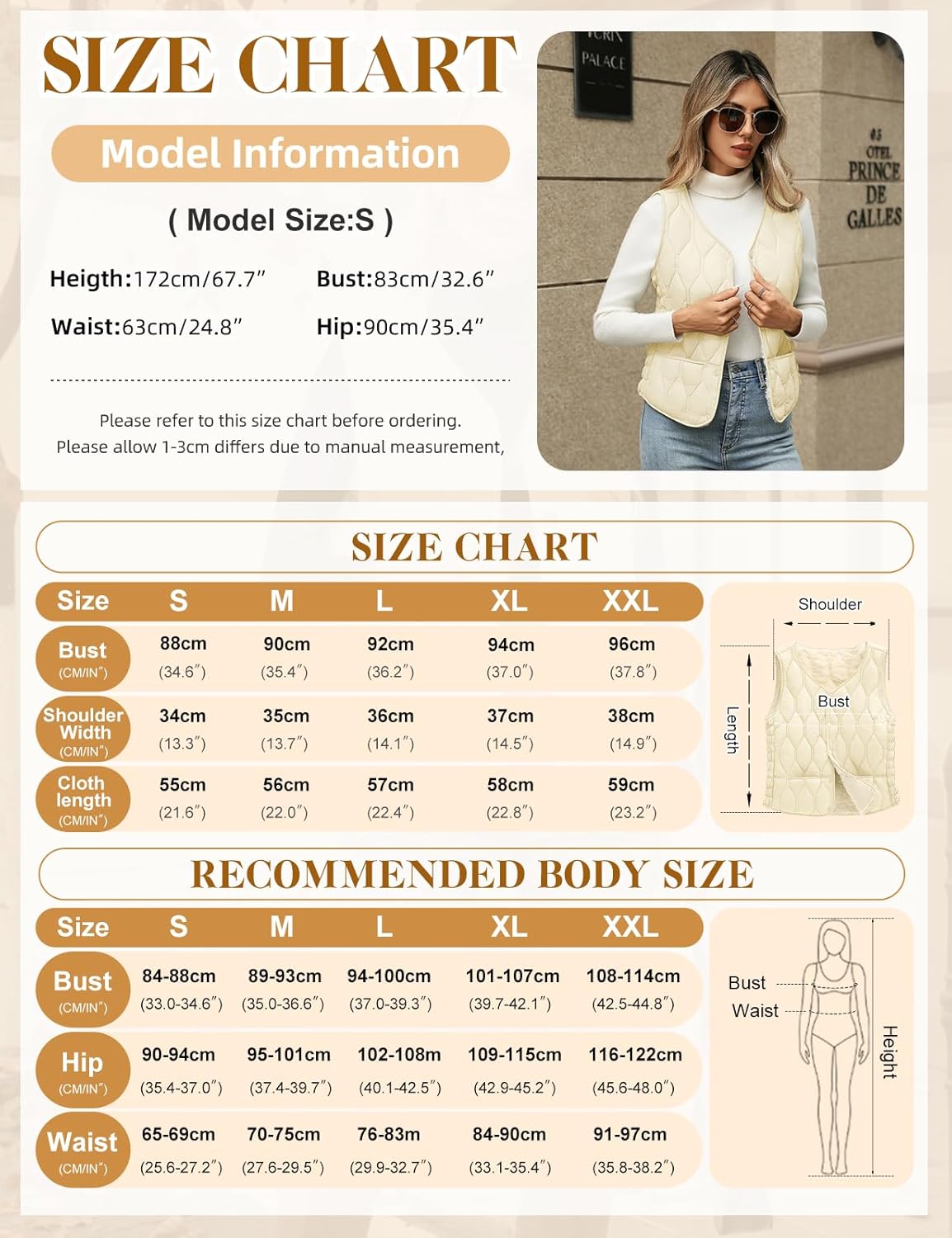 Women's Quilted Vest V Neck Fleece Puffer Vest Slim Fit Button Down Padded Gilet Sleeveless Outerwear Coat - Image 6