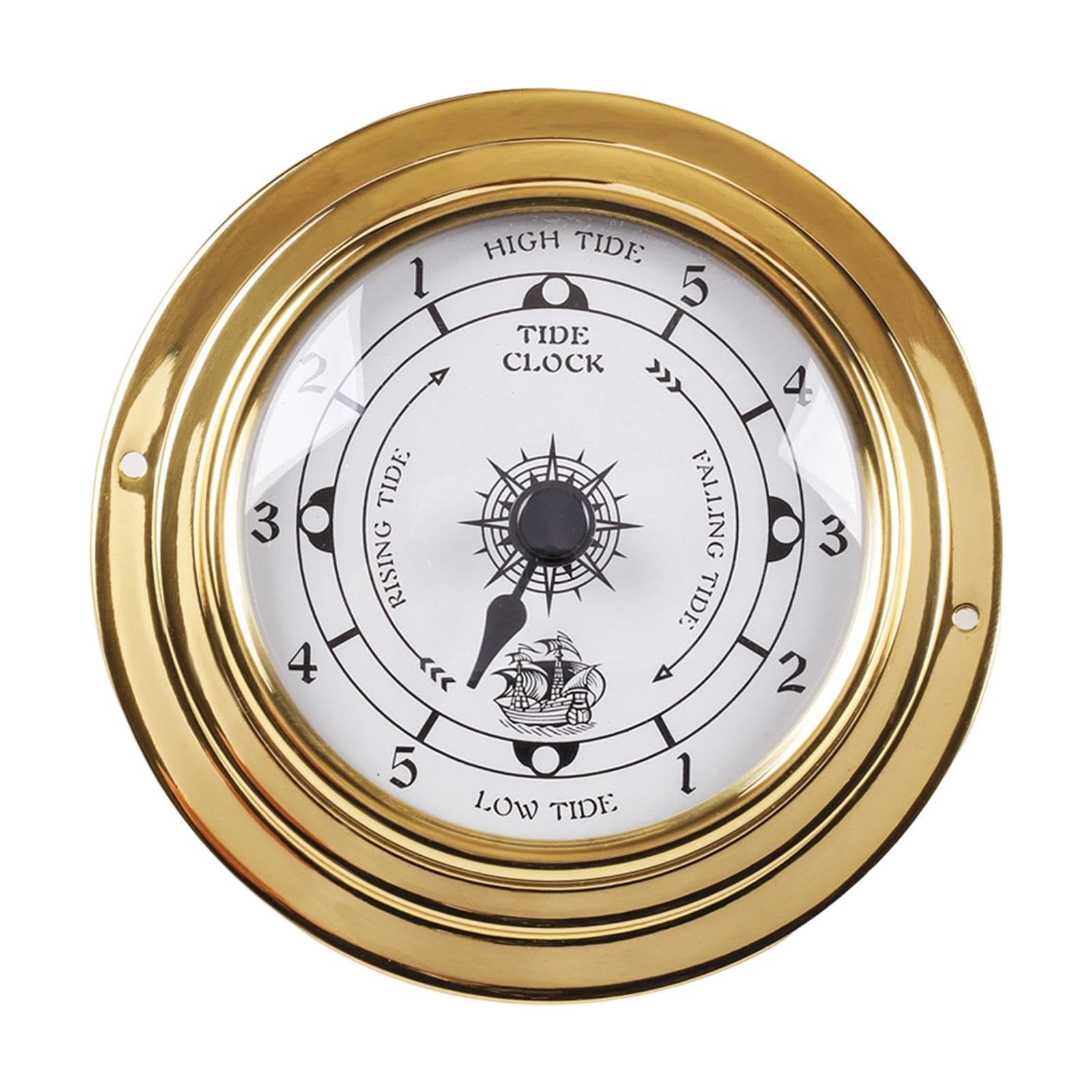FerneeButy Silent Marine Clock with Brass Housing, 3.86 Inch Nautical Boat Wall Clock, Weather Station Decor for Yacht Cabin Indoor Outdoor Use