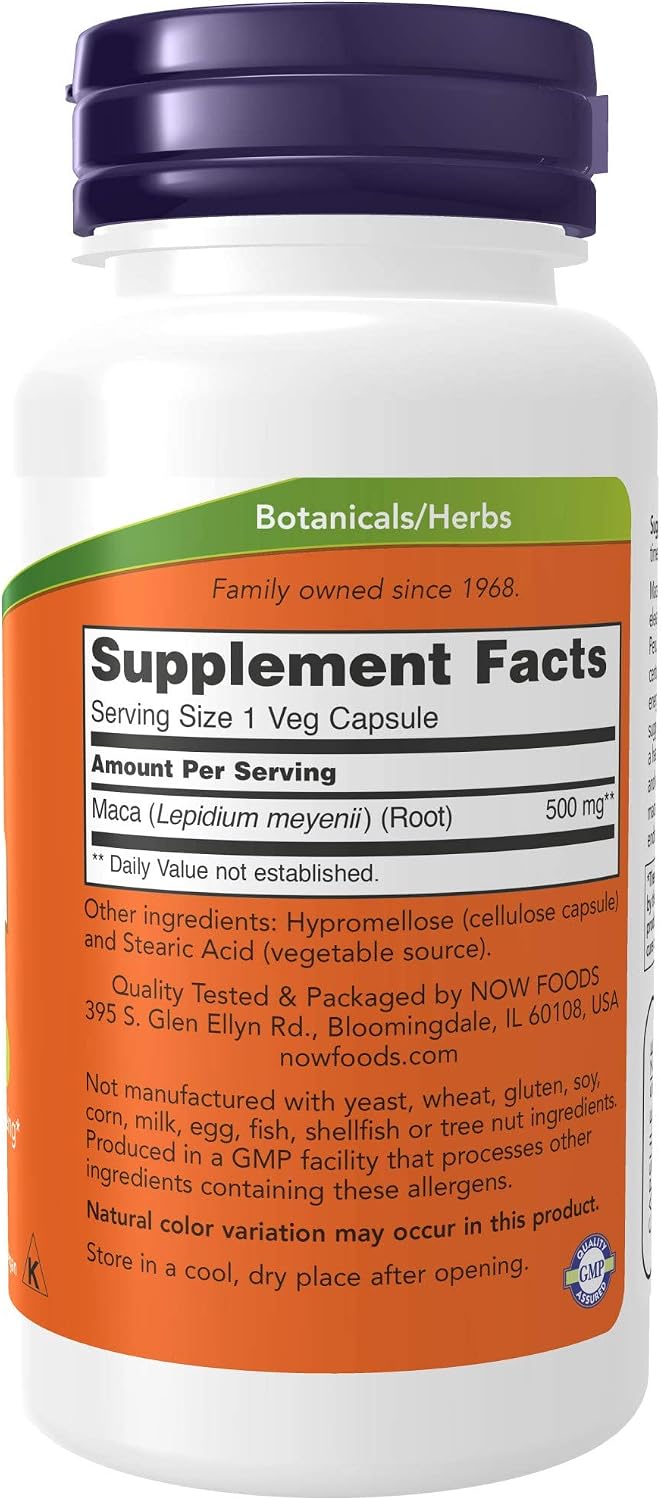 NOW Supplements, Maca (Lepidium meyenii) 500 mg, For Men and Women, Reproductive Health*, 100 Veg Capsules