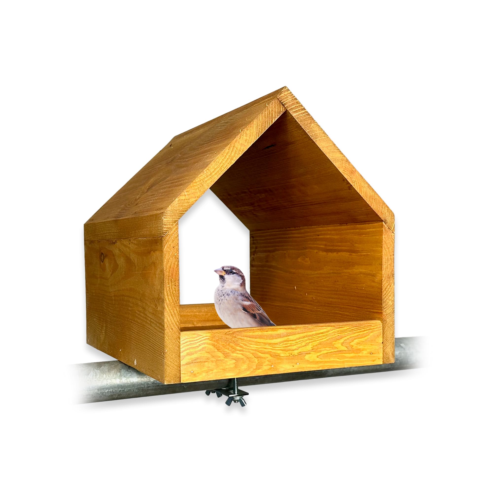 GARTENETAGE Balkon-Vogelfutterhaus aus massivem Kiefernholz mit Stabiler Balkonhalterung – wetterfestes Futterhaus für Wildvögel, Meisen & Rotkehlchen – dekorativ, nachhaltig, leicht zu reinigen