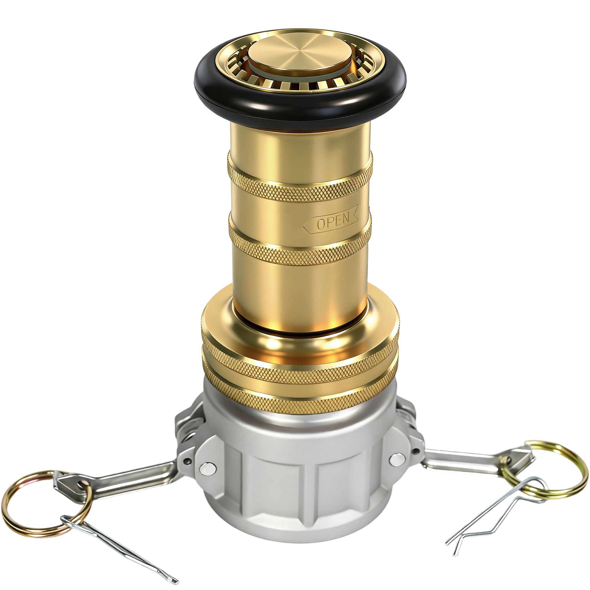 Acoplamiento de aluminio Camlock de 2 pulgadas NPSH con boquilla de manguera de fuego de latón 2 pulgadas Equipo de fuego Flujo constante Heavy Duty Industrial Boquilla de niebla