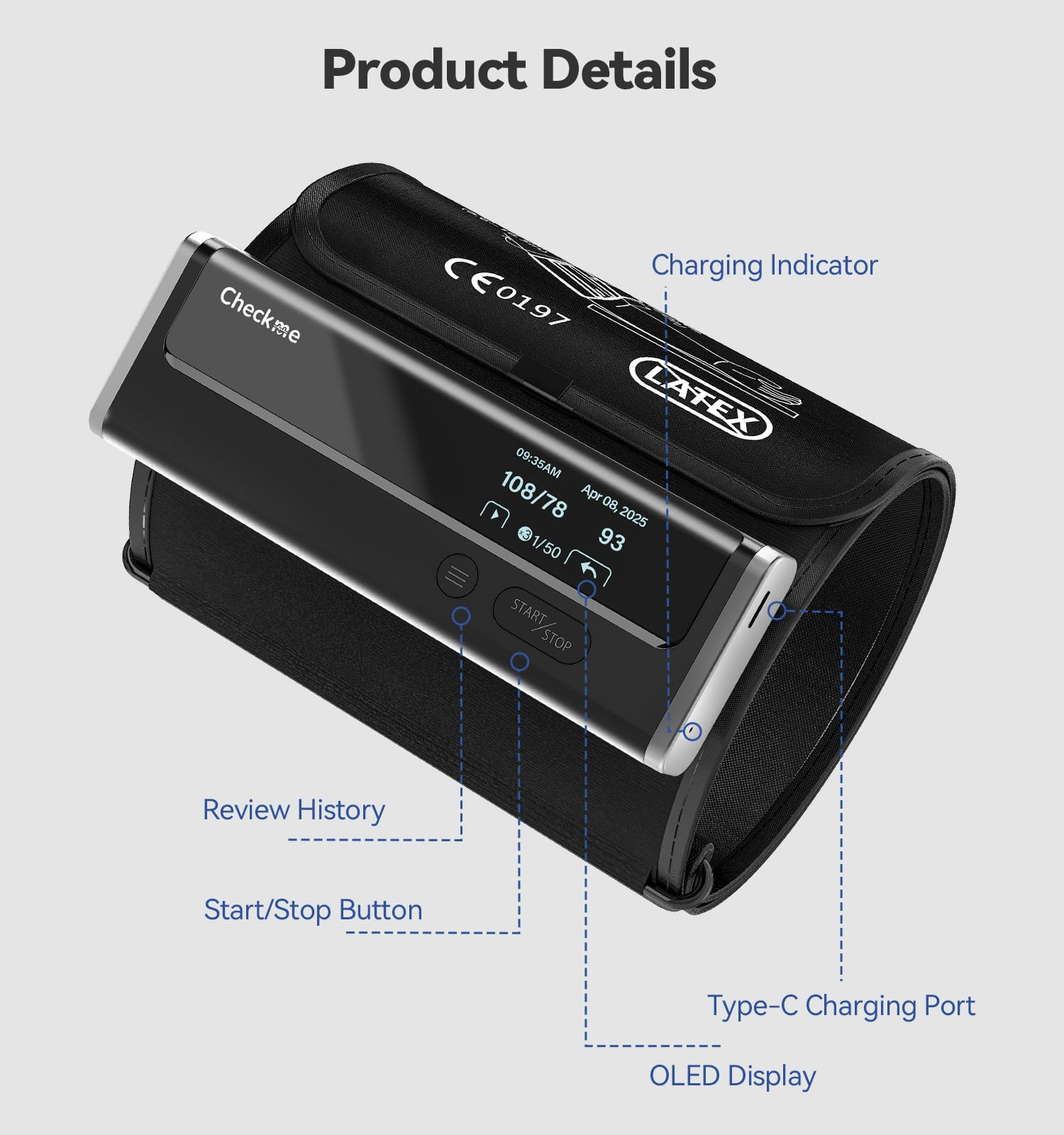 Checkme WiFi Blood Pressure Monitor for Home Use, Bluetooth Automatic Arm Cuff, Smart Digital BP Machine, Wireless Portable USB Rechargeable with X3 Accuracy Function, Free APP for iOS & Android Black