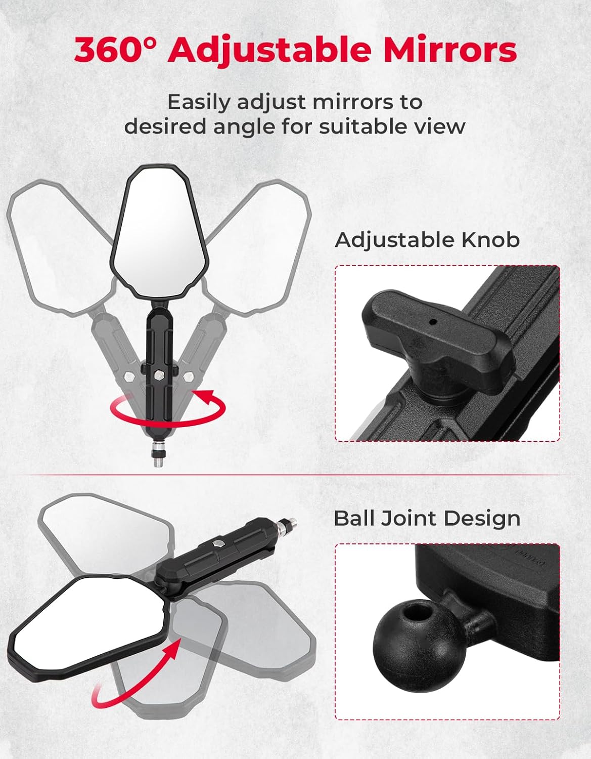 KEMIMOTO Adventure Motorcycle Mirrors M8 M10 Bolt Handlebar Mount Adjustment Universal Rearview Mirrors Convex Foldable 360 Degrees Compatible with ATV Scooter Dirt Bike - Image 3