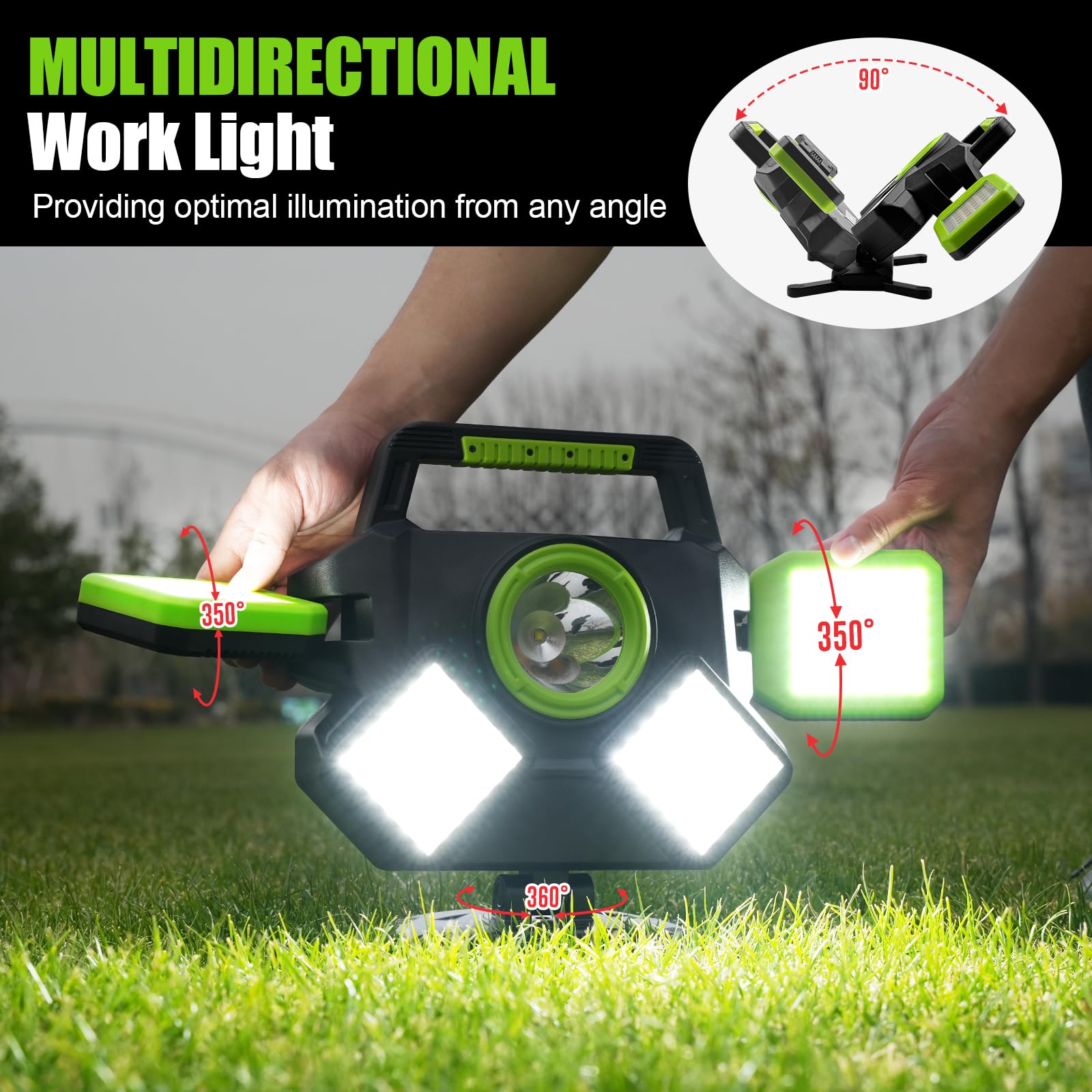 SYLSTAR Foco LED Recargable 55W, 5000LM Foco LED Bateria Magnético Plegable y Rotatorio 360°, 6 Modos de Luz y Powerbank Función para Taller, Reparación de Coches y Obra