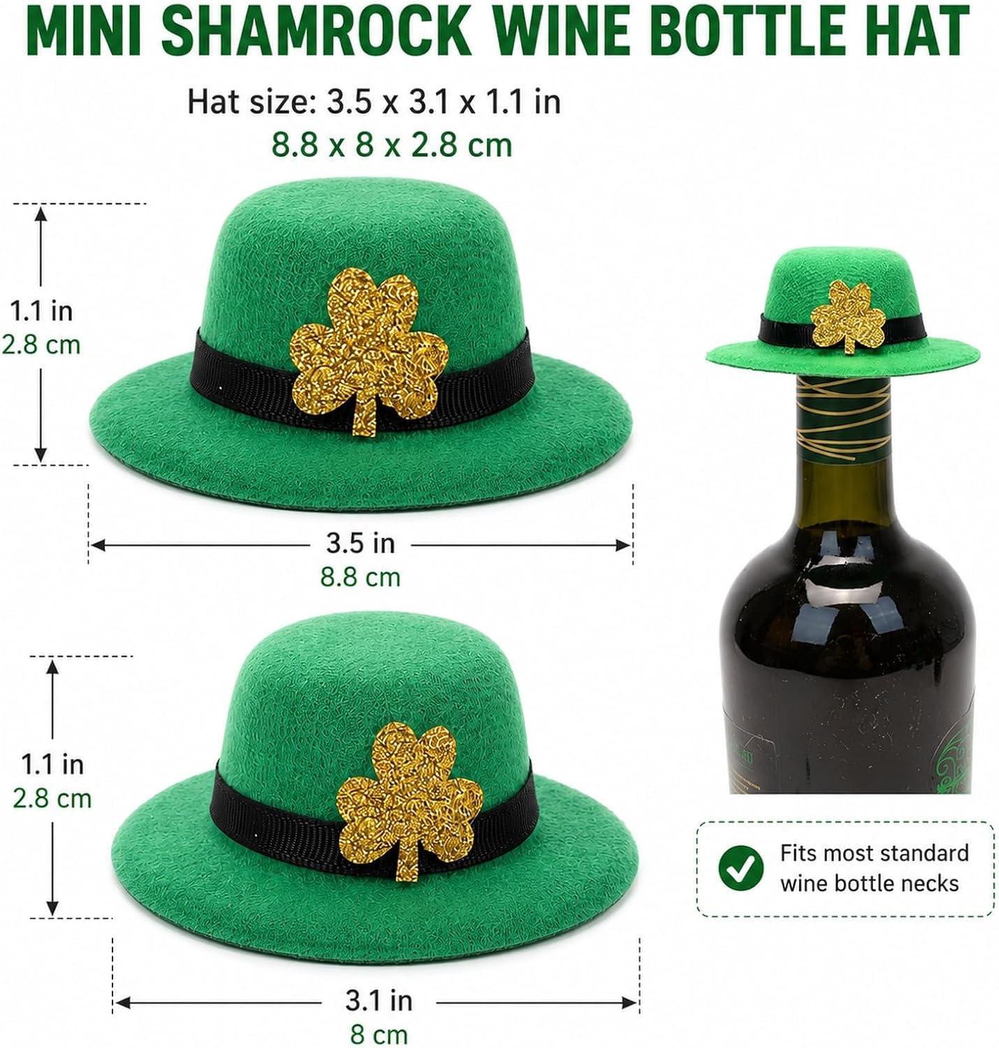LUOZZY 5Pcs St. Patrick's Day Wine Bottle Mini Leprechaun Hats with Shamrock Wine Bottle Decorations Wine Topper Wine Caps Ireland Party Setting Props