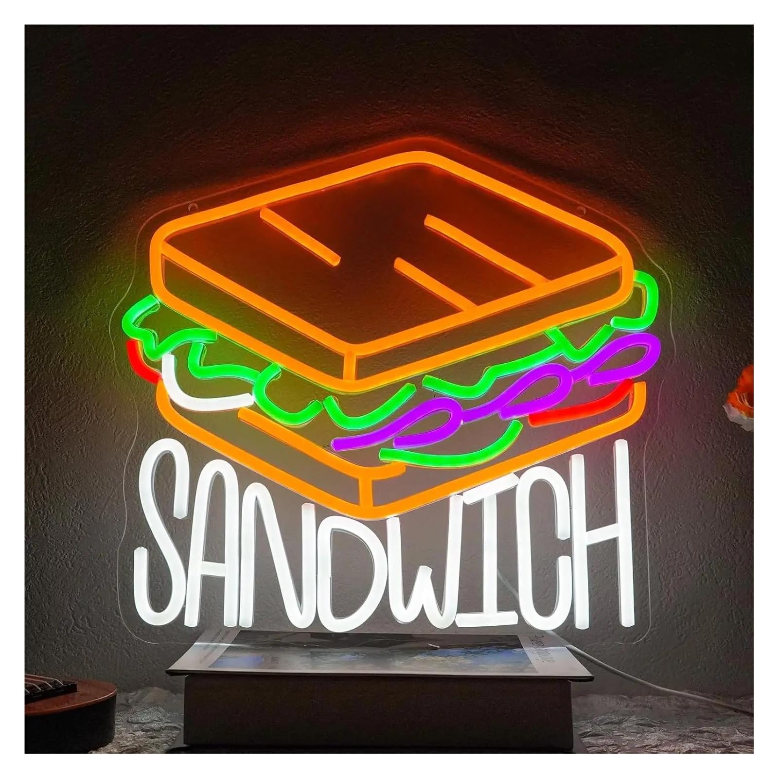 LED néon signe Enseigne Au Néon Sandwich USB À Intensité Variable, Lumière Pour Cuisine, Restaurant, Restauration Rapide, Bar, Entreprise, Décoration De Fête, 35cmx32cm