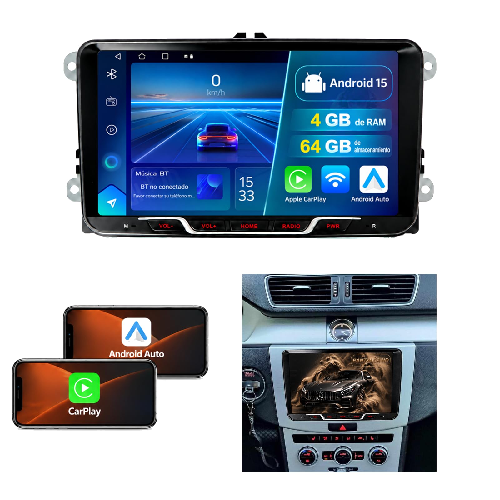 Radio Android 15 para VW Passat CC 2008-2018, 9 Pulgadas 2 DIN, 4+64 GB