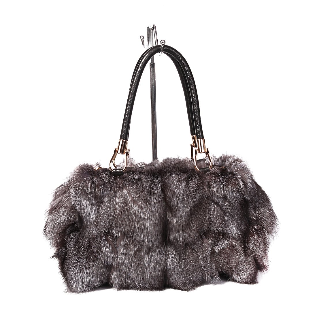 URSFUR Real Fox and Leather Bag Purse Womens Shoulder Handbag