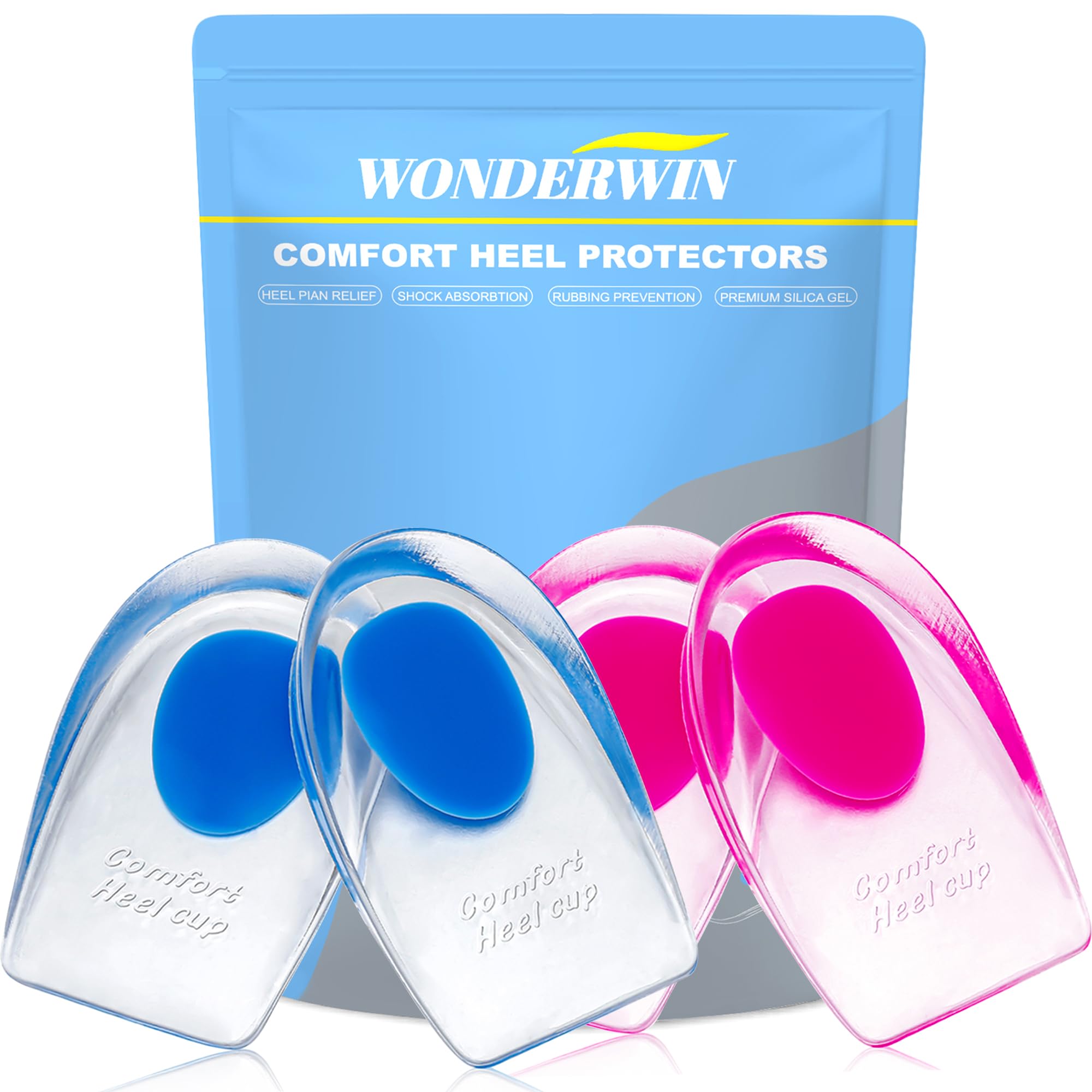 Almohadillas de gel de silicona para talón, 2 pares de talones para tendinitis de Aquiles, fascitis plantar, espolón de talón, alivio del dolor de talón, pequeño/mediano