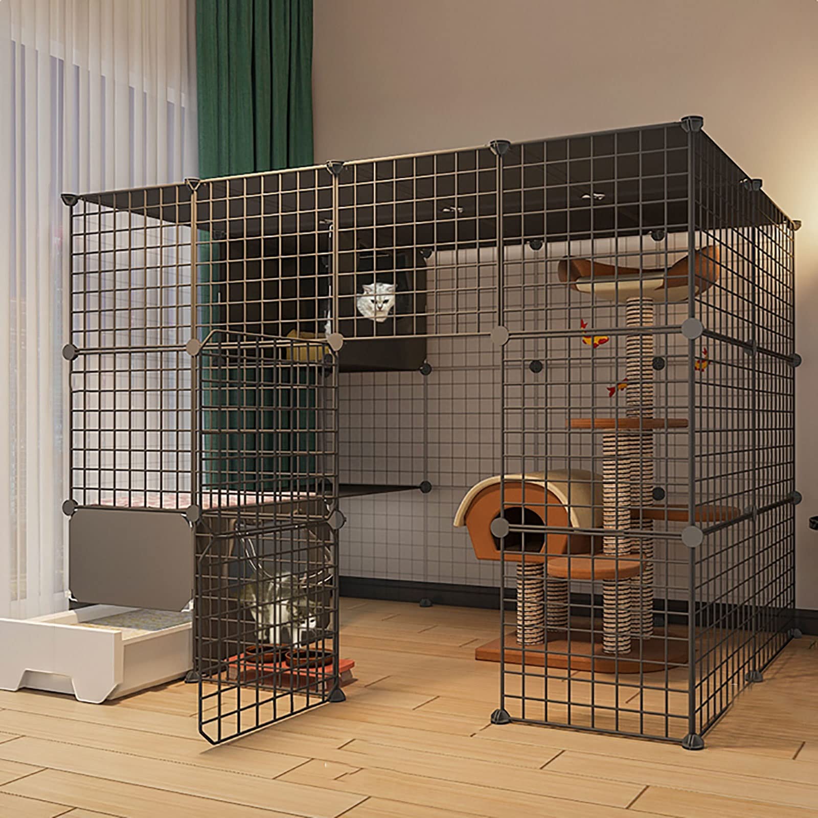 asdchZen Large Cat Cage - Cat Enclosure Cat Cage Cat Playpen Indoor Ferret Cage Detachable Metal Indoor Diy S Cat Crate With Cat Litter Box - For Small Animal,Puppies,Kitties,147X