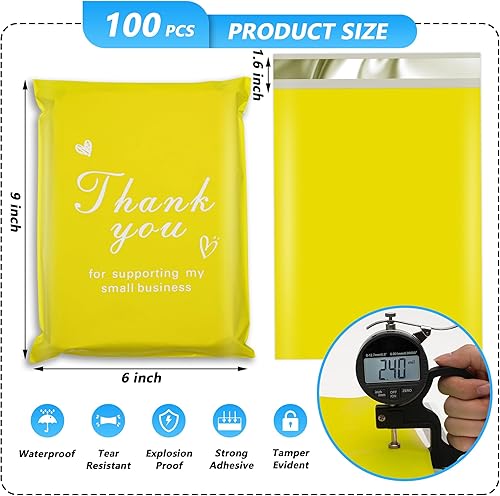 Miniatura 2 de Jowlroel Thank You - Sobres de polietileno de 6 x 9 pulgadas, 100 unidades, bolsas de envío impermeables y resistentes al desgarro para ropa, bolsas