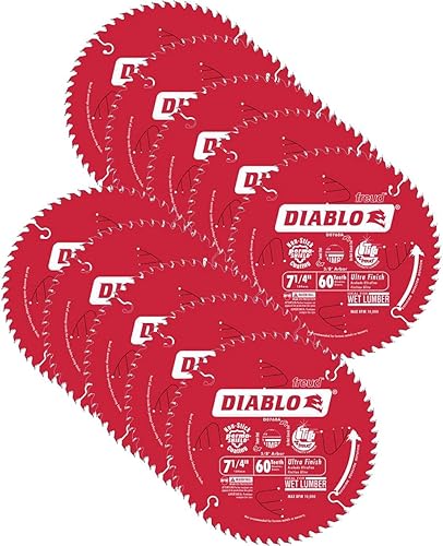Diablo by Freud D0760A-10 Hoja de sierra circular de acabado ultrafino de 7-1/4 pulgadas por 60T con eje de 5/8 pulgadas, hoja simple de diamante