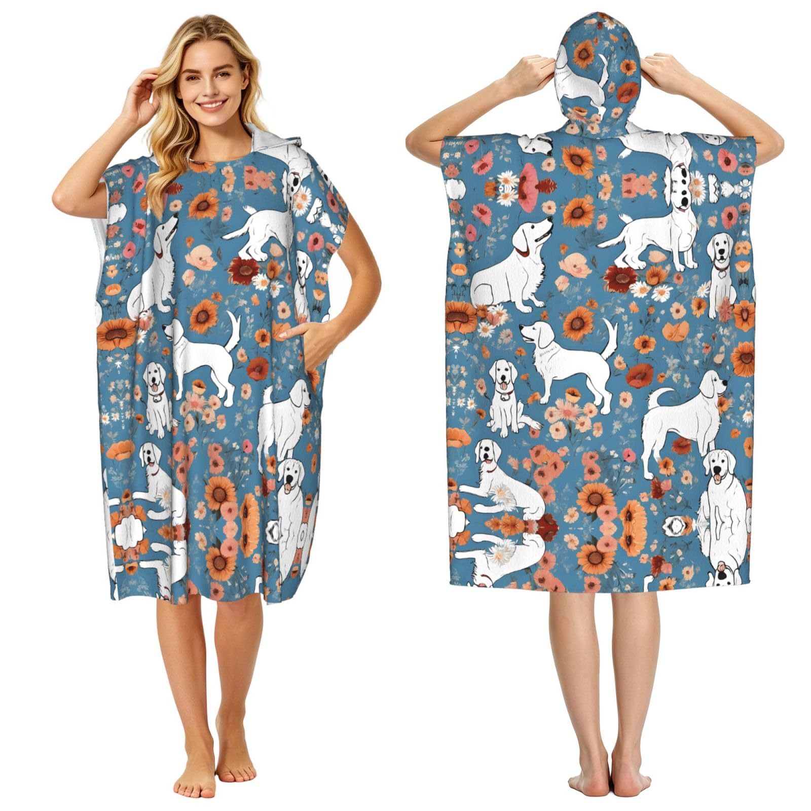 Peignoir Basset Hound à capuche imprimé floral idéal pour la piscine et la plage
