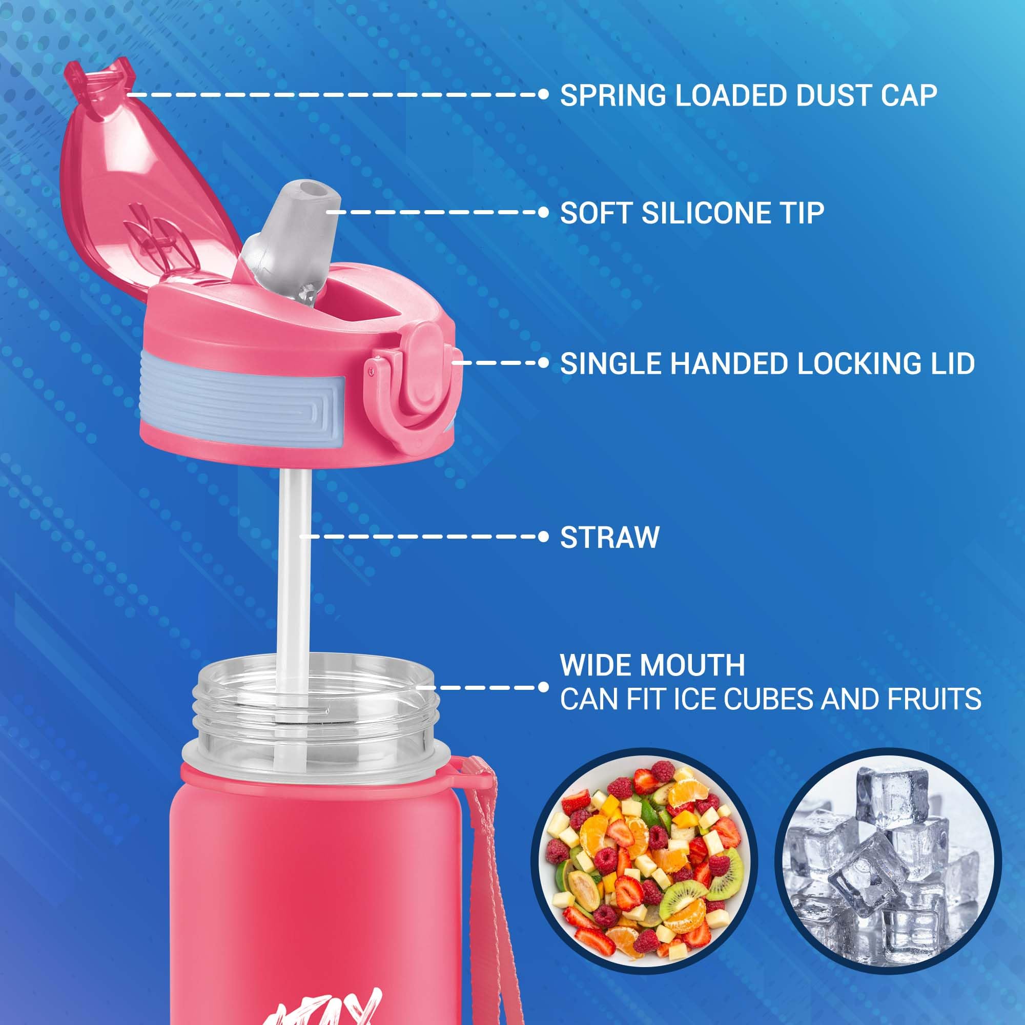 MILTON Gen'Z Motivierende Wasserflasche aus Kunststoff, 1000 ml (Stay Strong), Trinkflasche für Erwachsene, Kinder, unzerbrechliche Wasserflasche mit Kapazitätsmarkierung, Büro, Schule, Zuhause, Rot