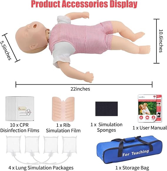 JNMFTD Infant Cpr Manikin, Baby Airway Obstruction Heimlich Training Manikin, Nursing Model PVC Full Body CPR Infarction First Aid Practice with Product Manual for Educational Teach Research