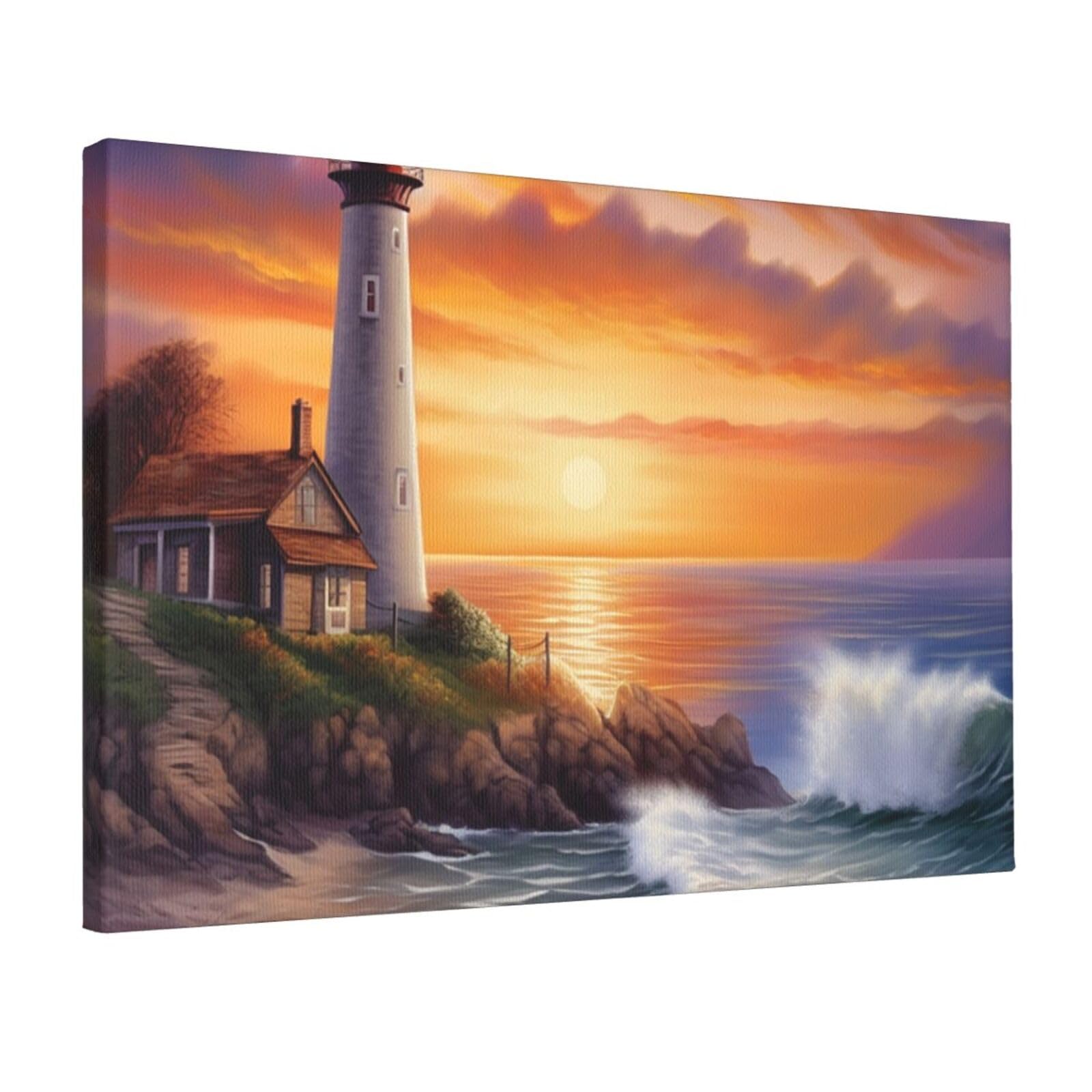 DWVTSLH Lighthouse at Sunset Poster Paintings Canvas Wall Art Bedroom Prints Home Decor Hanging Picture Modern Home Artworks Aesthetic for Living Room Office Wall Decor 12x18in Unframed