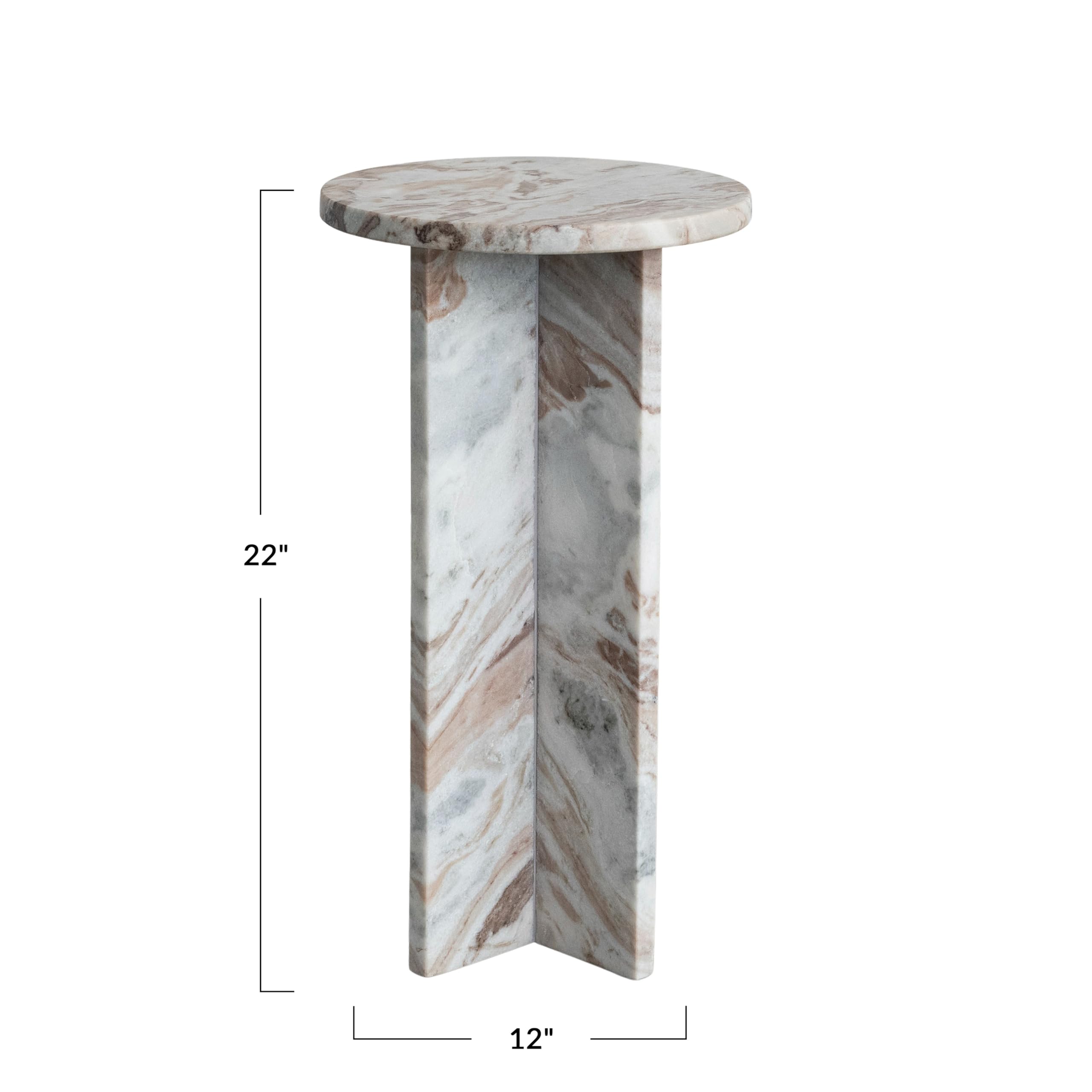 Creative Co-Op Round Torrento Marble Accent Table, Brown