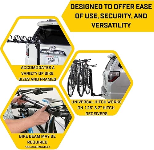 Miniatura 6 de Saris Portabicicletas, Grand Slam Hitch - Soporte universal para coche, enganche universal, acceso a escotilla, lleva 4 bicicletas, color negro