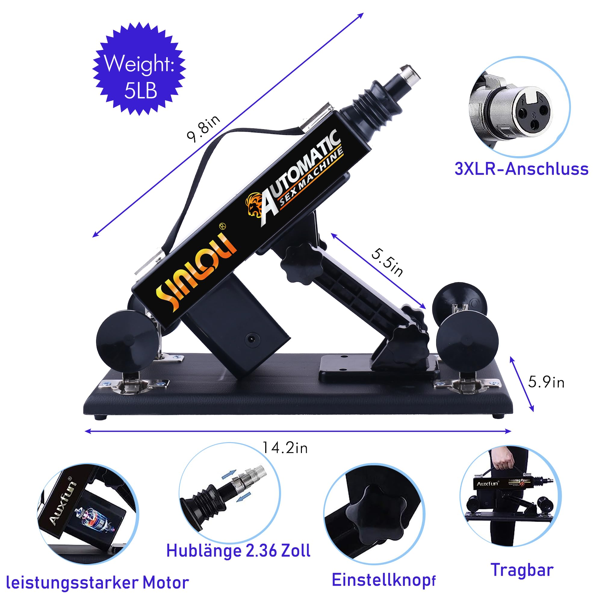 Sex Machine Fucking Machine Interfaccia 3XLR con 8 accessori Diametro 8,9 cm Love Machine Adapter Giocattoli adulti del sesso per le donne Orgasmo anale della vagina